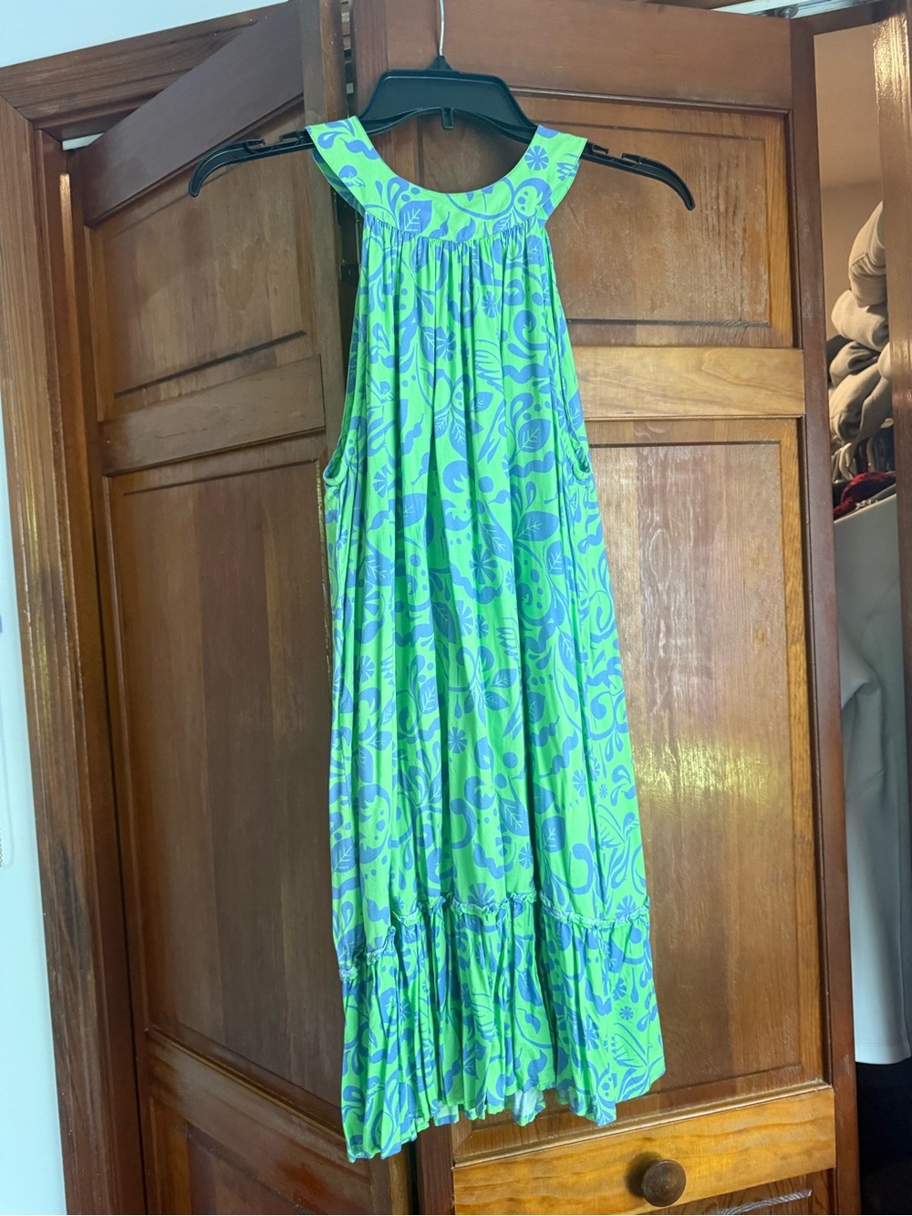 Sleeveless Green & Blue Floral Swing Dress